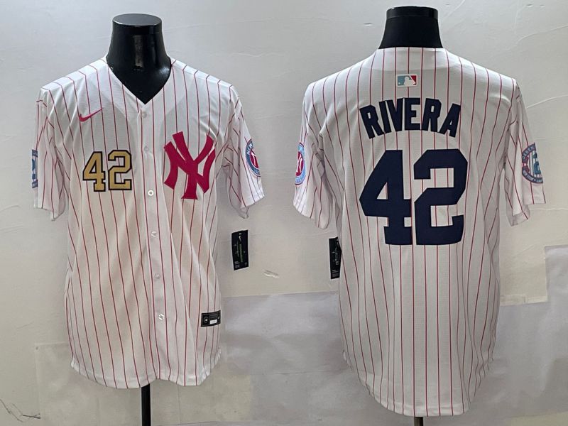 Men New York Yankees 42 Rivera White Stripe Jointly Name Nike 2025 MLB Jersey style 2